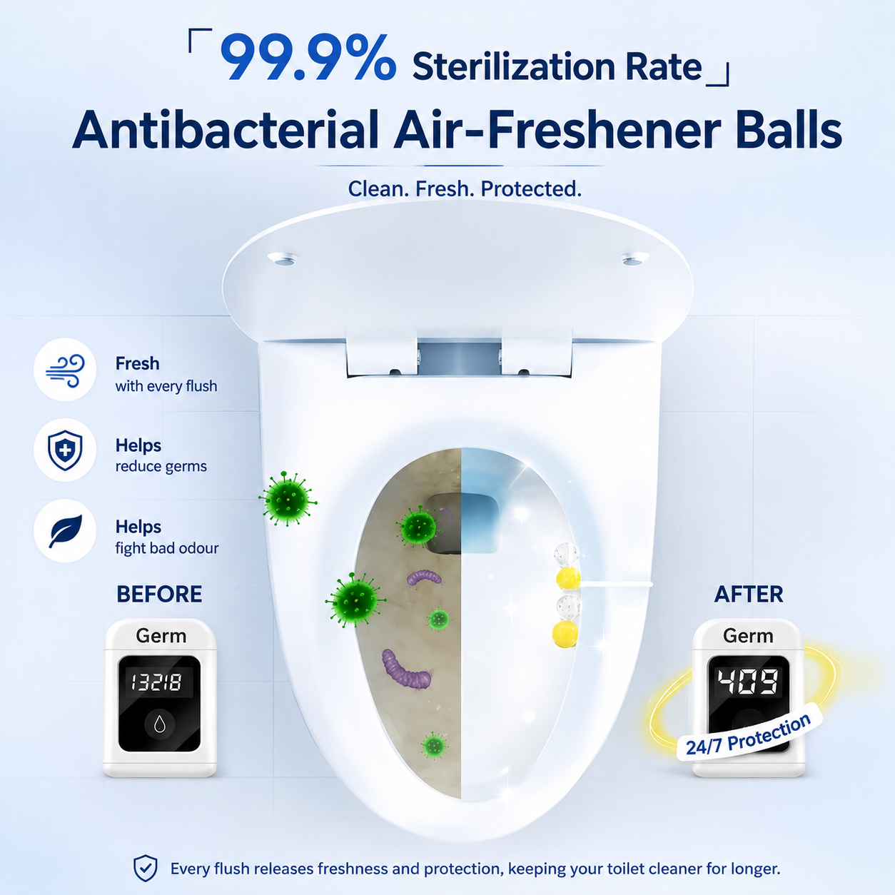Antibacterial air-freshener toilet cleaning balls